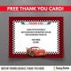 Cars Lightning McQueen Birthday Invitation with FREE editable Thank you Card